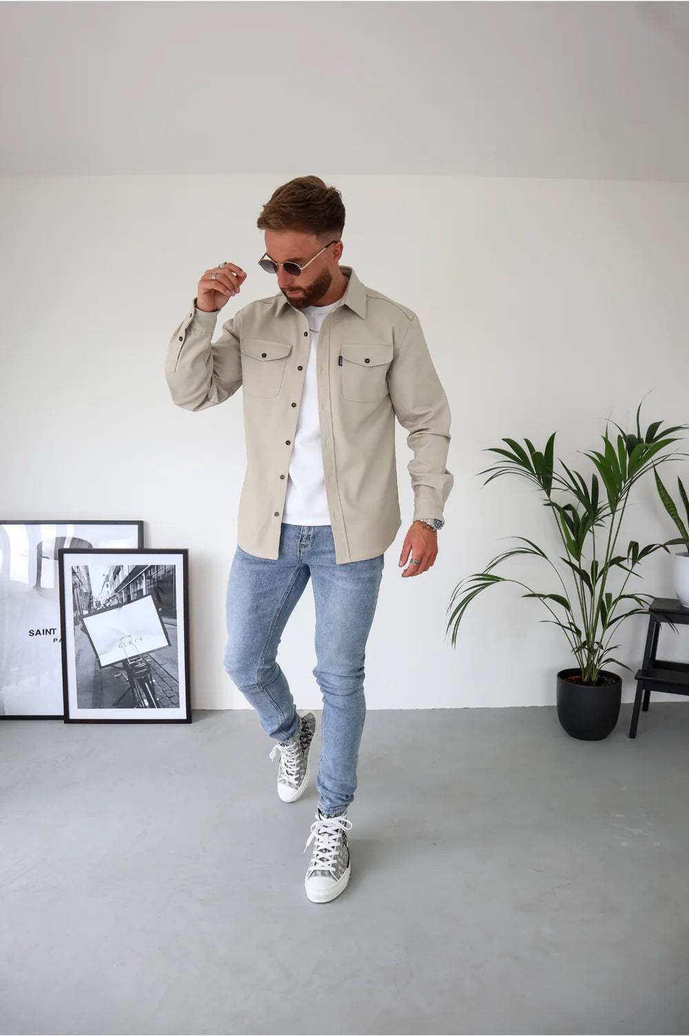 Capo Long sleeve button Overshirt - STONE
