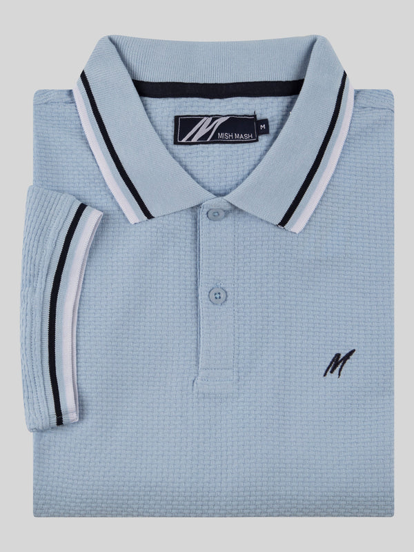 Mish Mash TEXTURED COTTON JERSEY STOCKHOLM SKY POLO