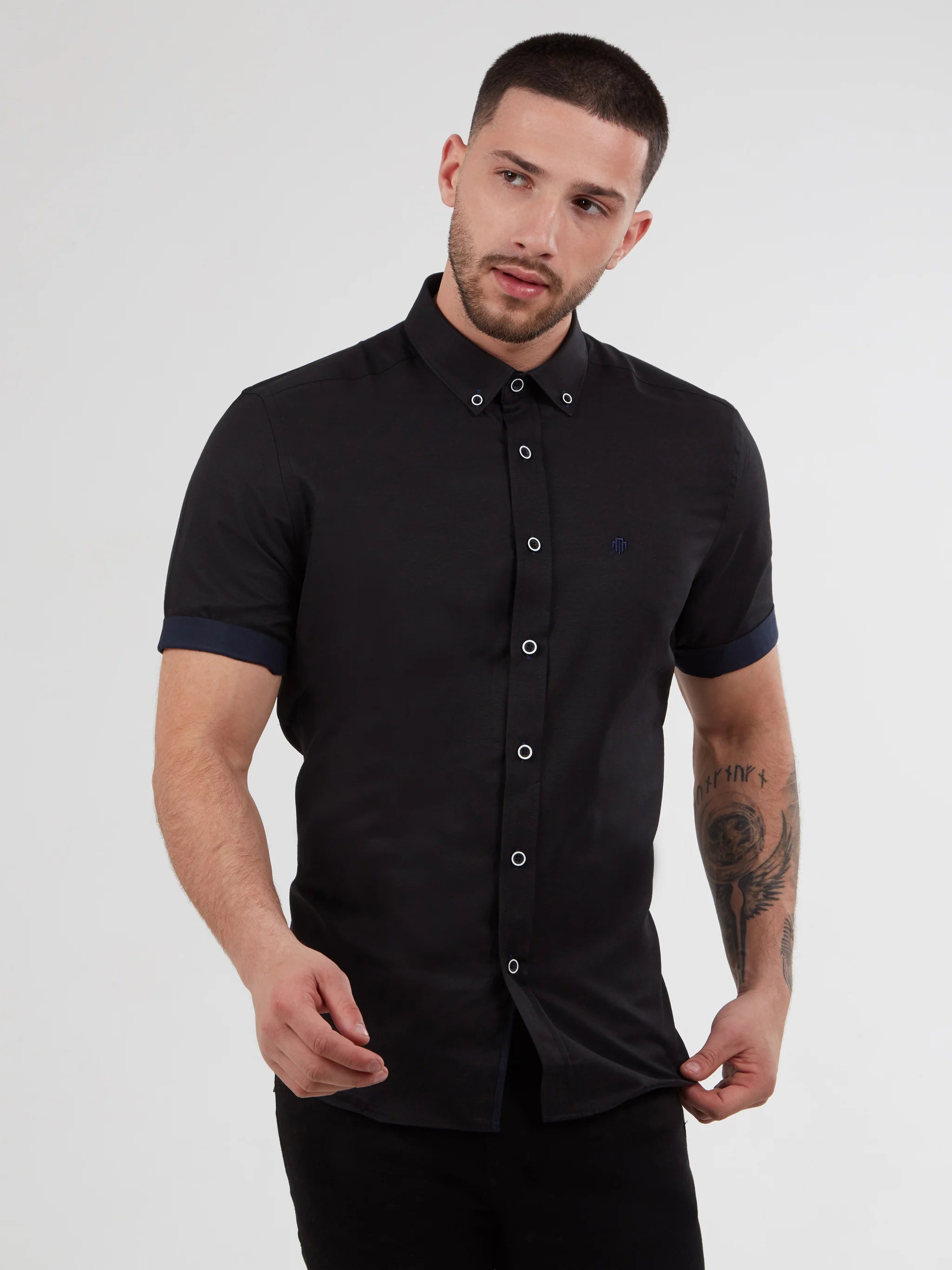 Mish Mash REGULAR FIT SUMMIT OXFORD SHORT SLEEVE SHIRT - BLACK