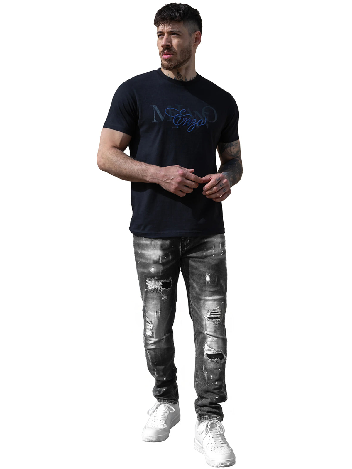 Enzo Jeans Rocco Slim Fit Ripped Jeans Grey