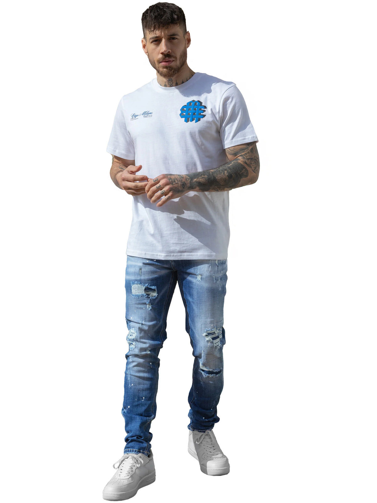 Enzo Jeans Rocco Slim Fit Ripped Jeans Light Blue