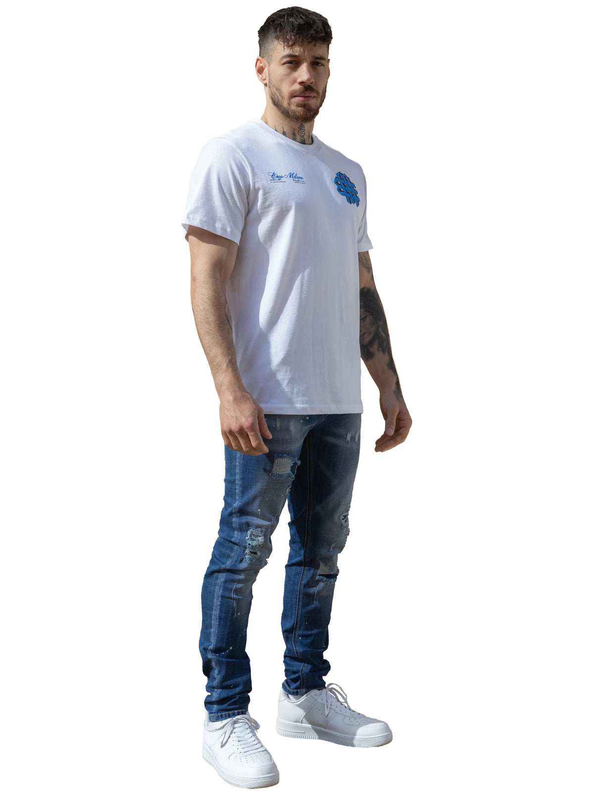 Enzo Jeans Rocco Slim Fit Ripped Jeans Mid Stonewash Blue