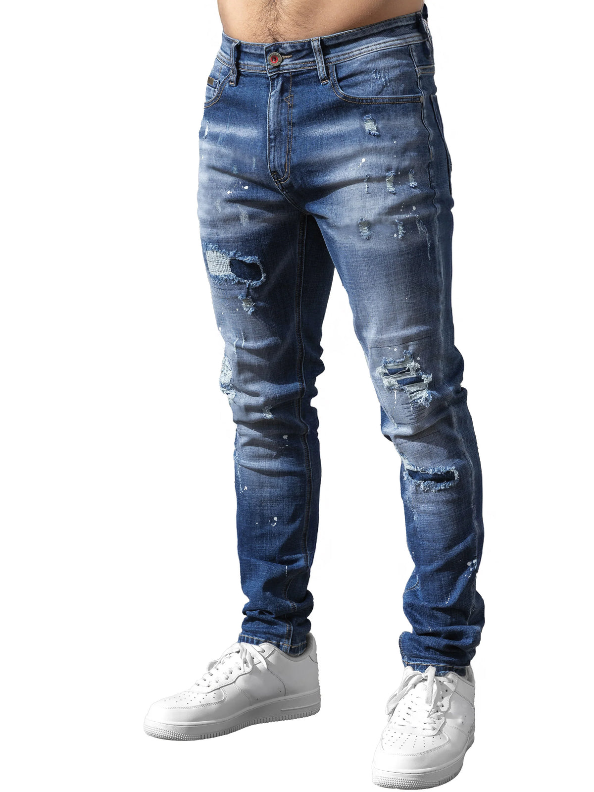 Enzo Jeans Rocco Slim Fit Ripped Jeans Mid Stonewash Blue
