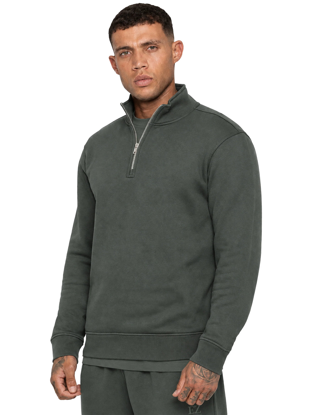 Enzo Jeans Maximo Half Zip Fleece Sweatshirt Smoke Green