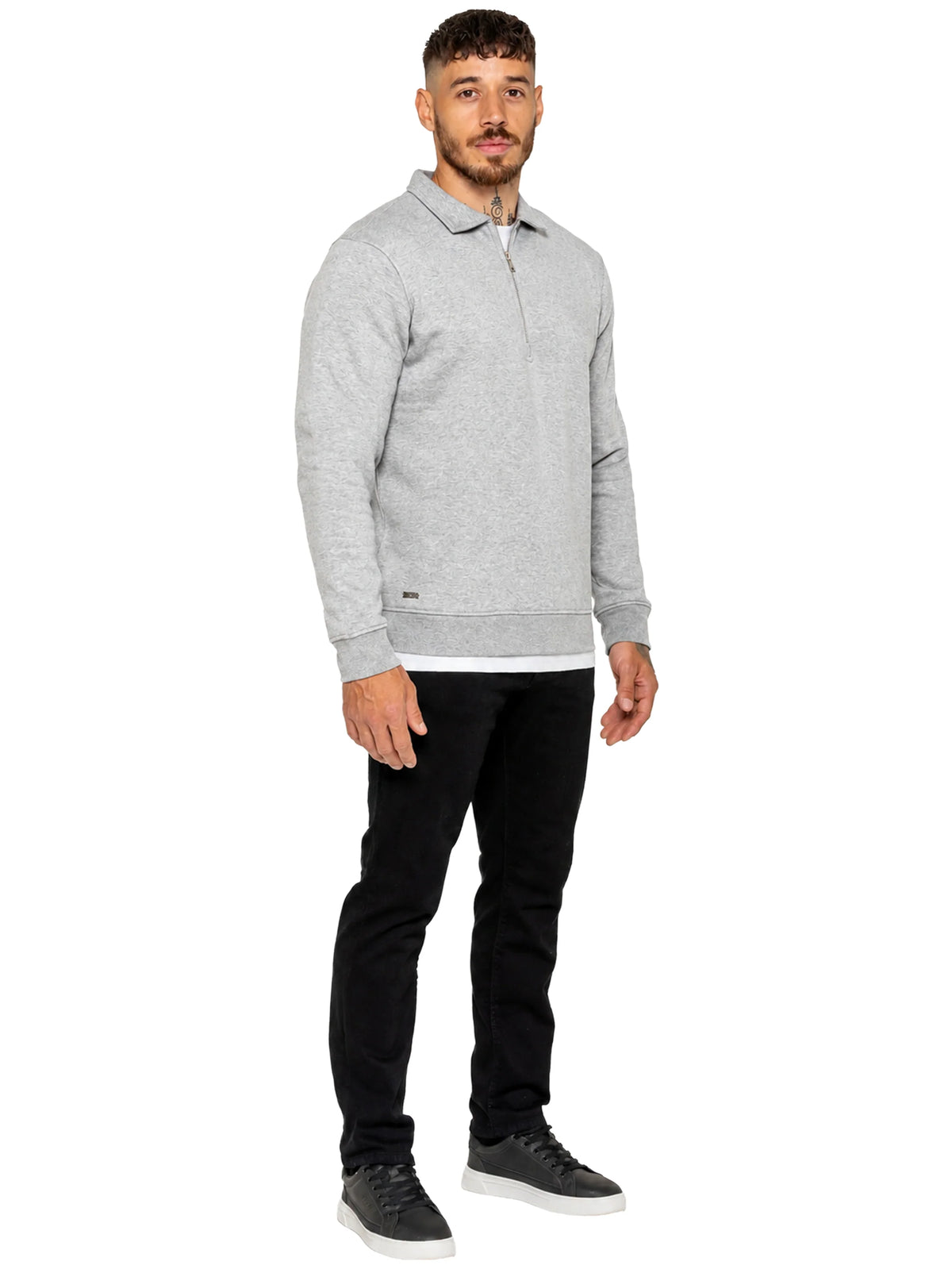 Enzo Jeans Marcello Quarter Zip Collar Sweatshirt Light Grey