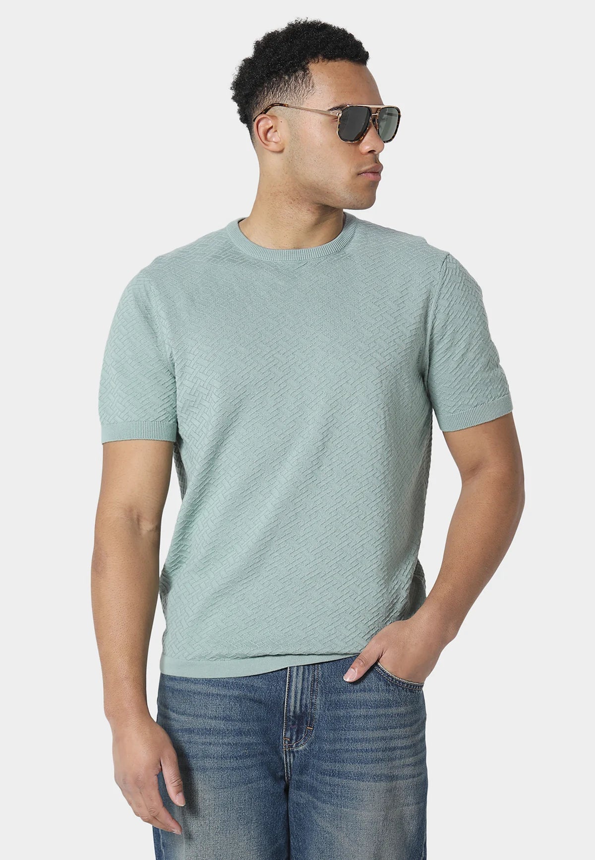 883 Police BURNA PALE AQUA KNITTED T-SHIRT