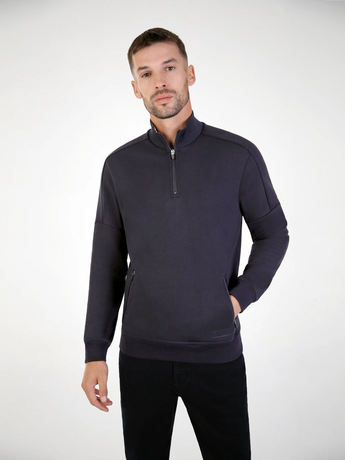 Mish Mash Barombi Long sleeve ¾ zip funnel neck Sweat - Navy Blue