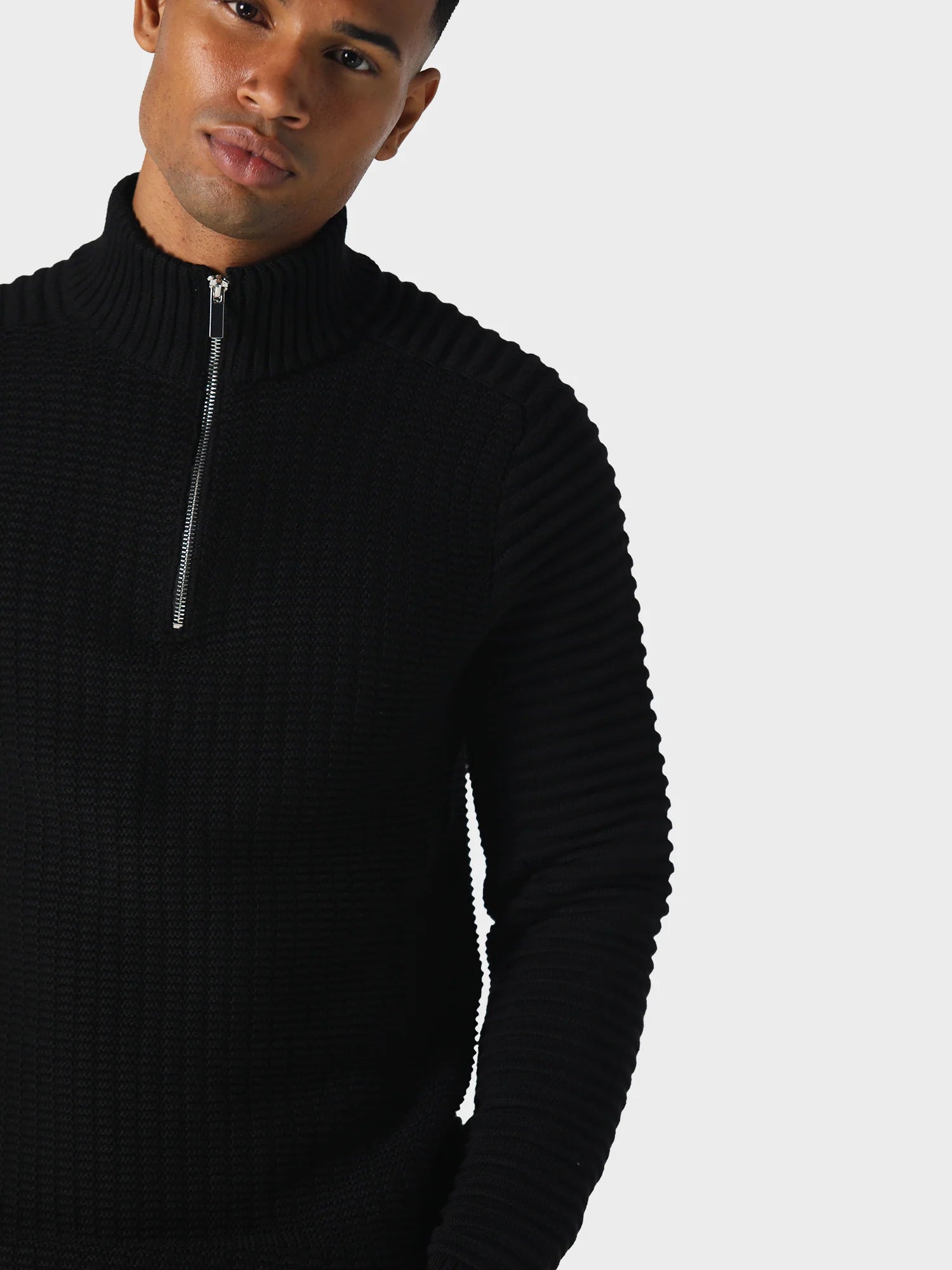 883 Police Cromer 3/4 zip funnel neck knitwear - BLACK