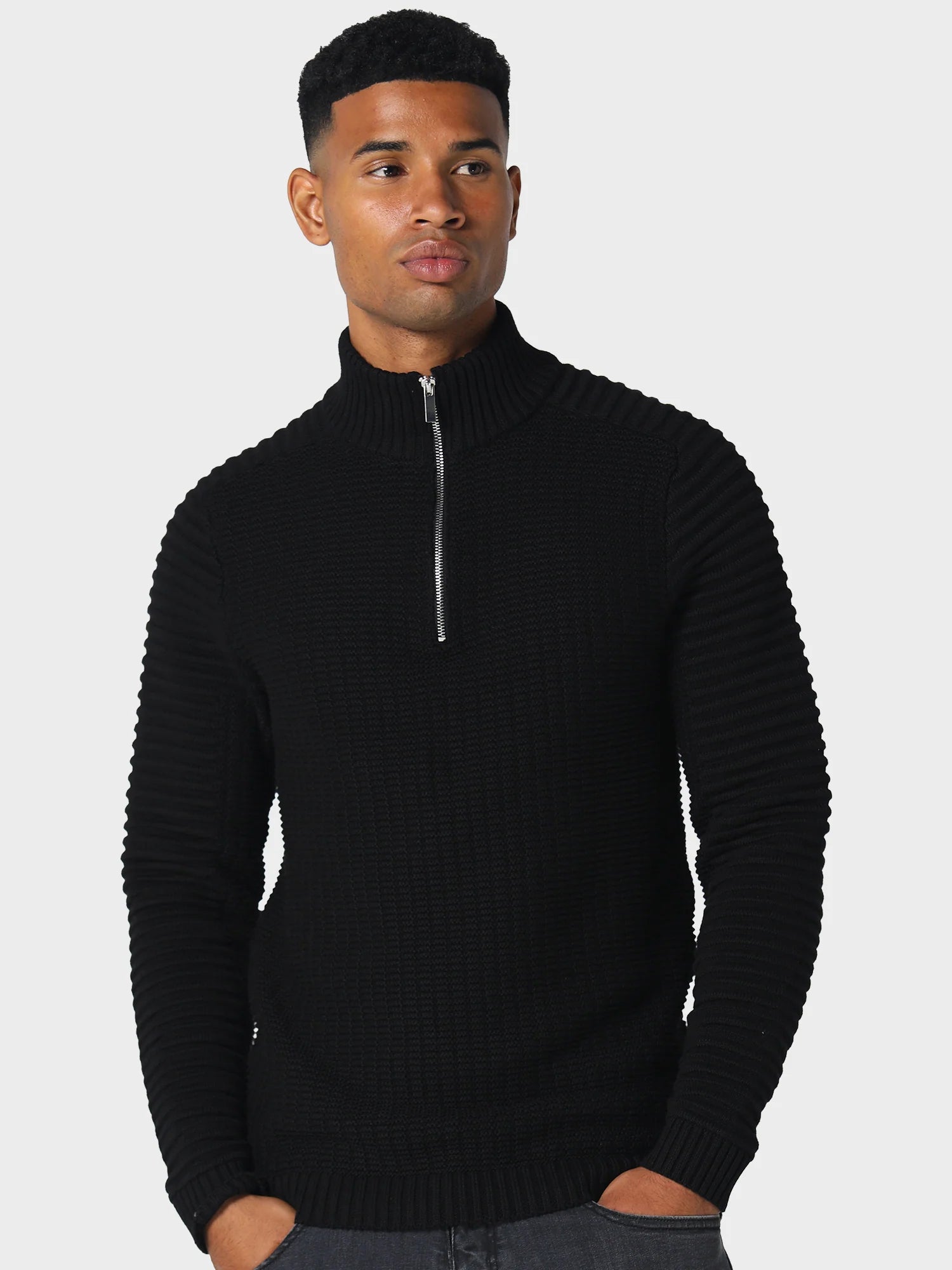 883 Police Cromer 3/4 zip funnel neck knitwear - BLACK