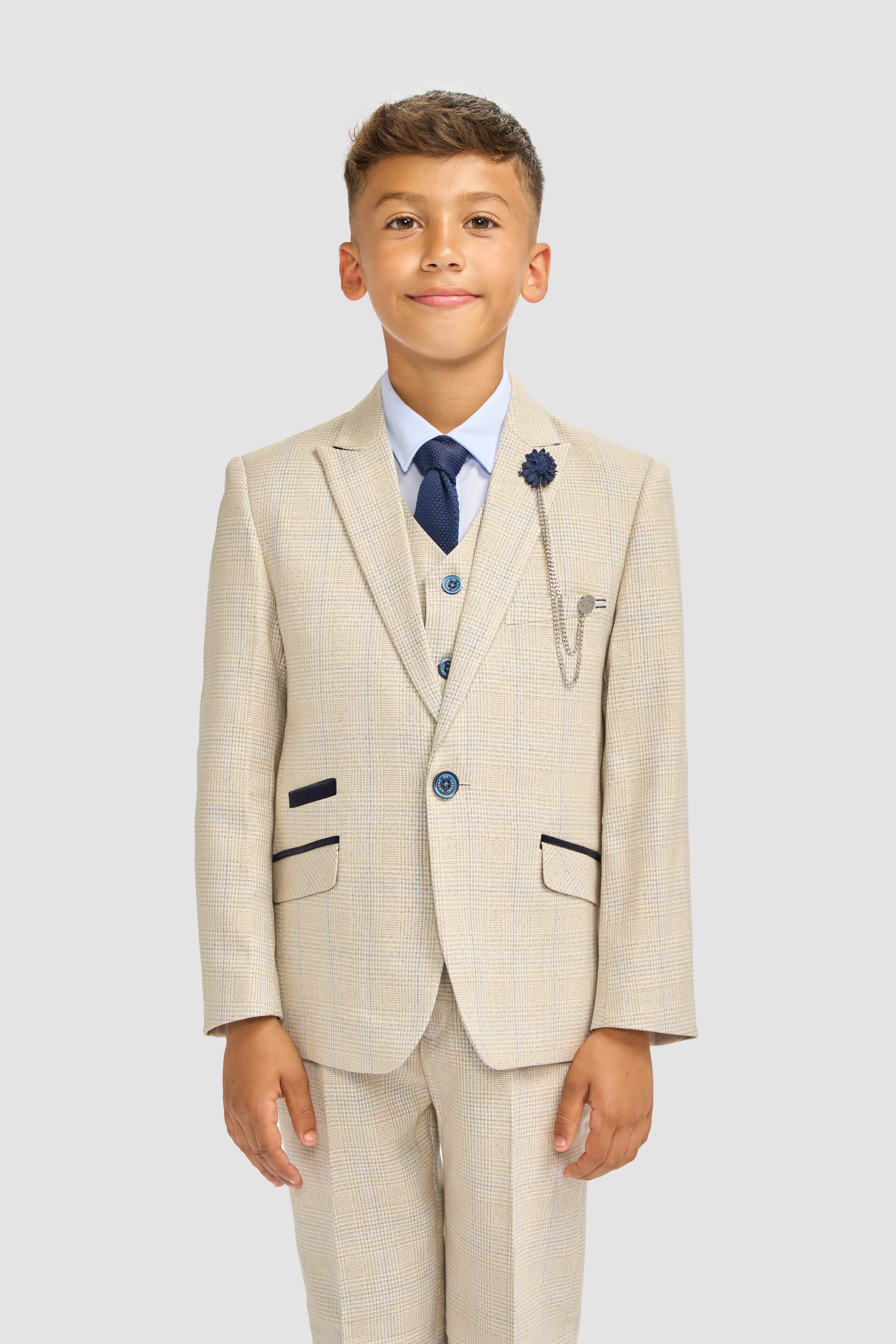 House Of Cavani Boys Caridi Beige Three Piece Suit
