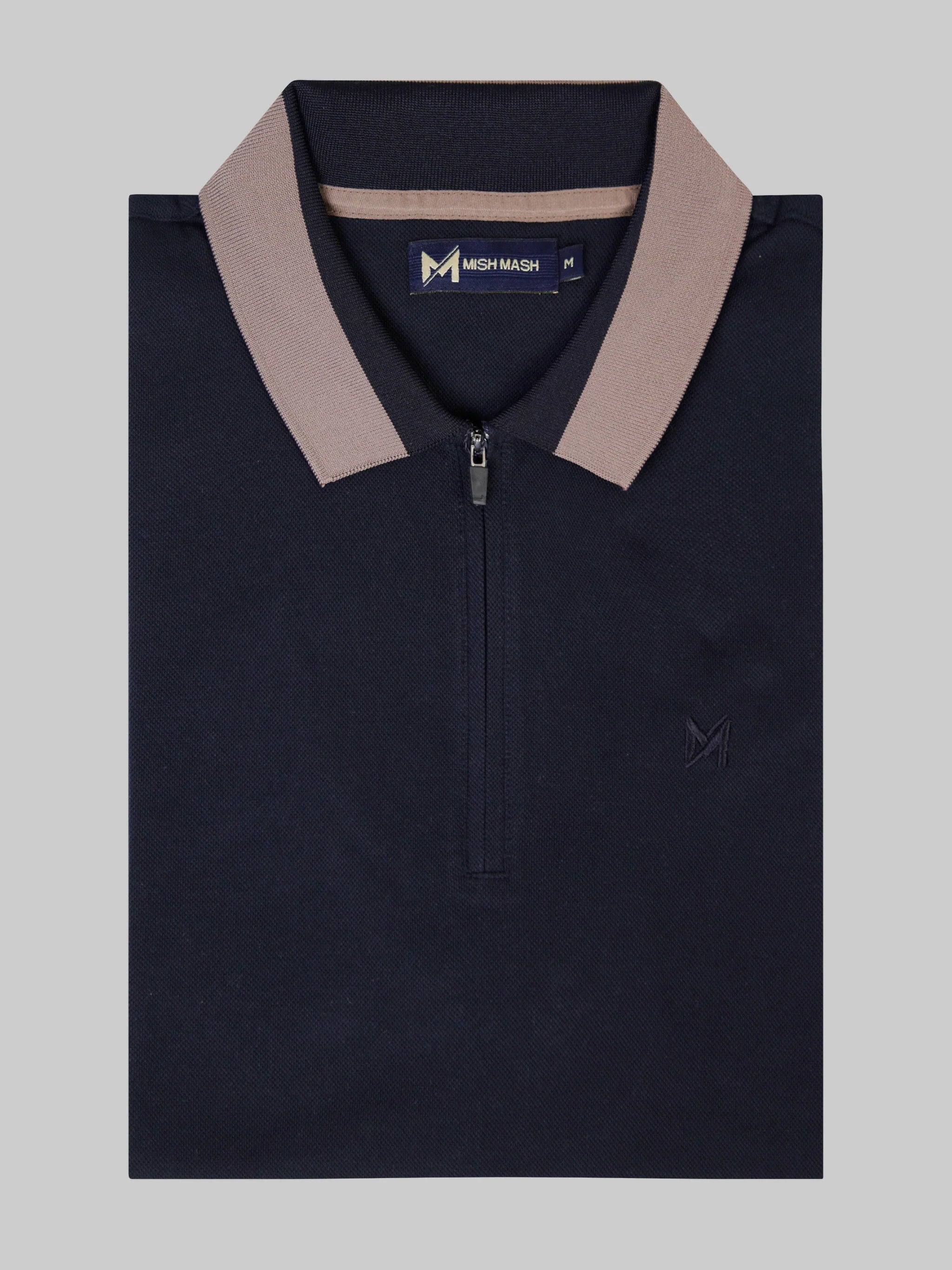 Mish Mash Gravity Polo shirt in navy blue & mink