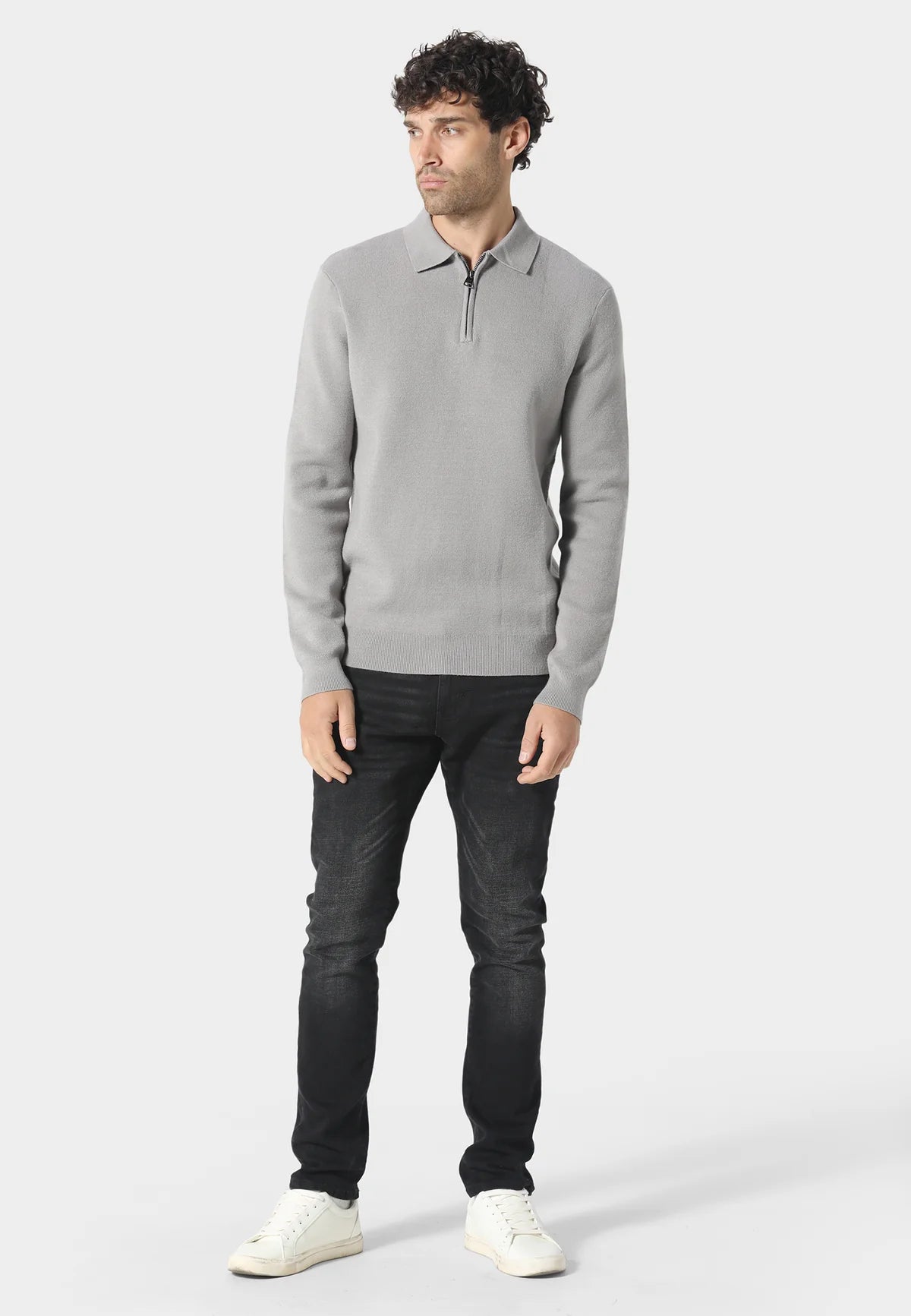 883 Police Harlem Knitwear Long Sleeve Polo Shirt DESERT Grey