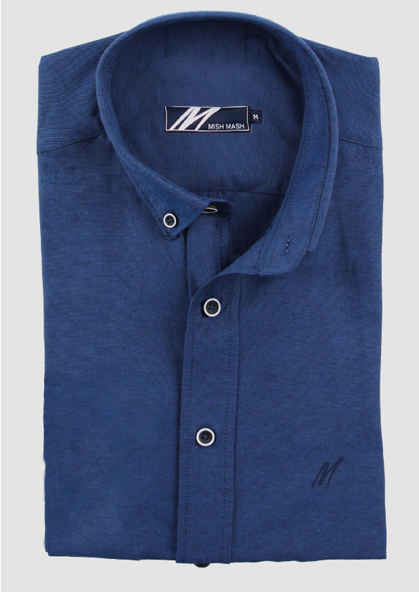 Mish Mash REGULAR FIT SUMMIT OXFORD SHORT SLEEVE SHIRT - INDIGO