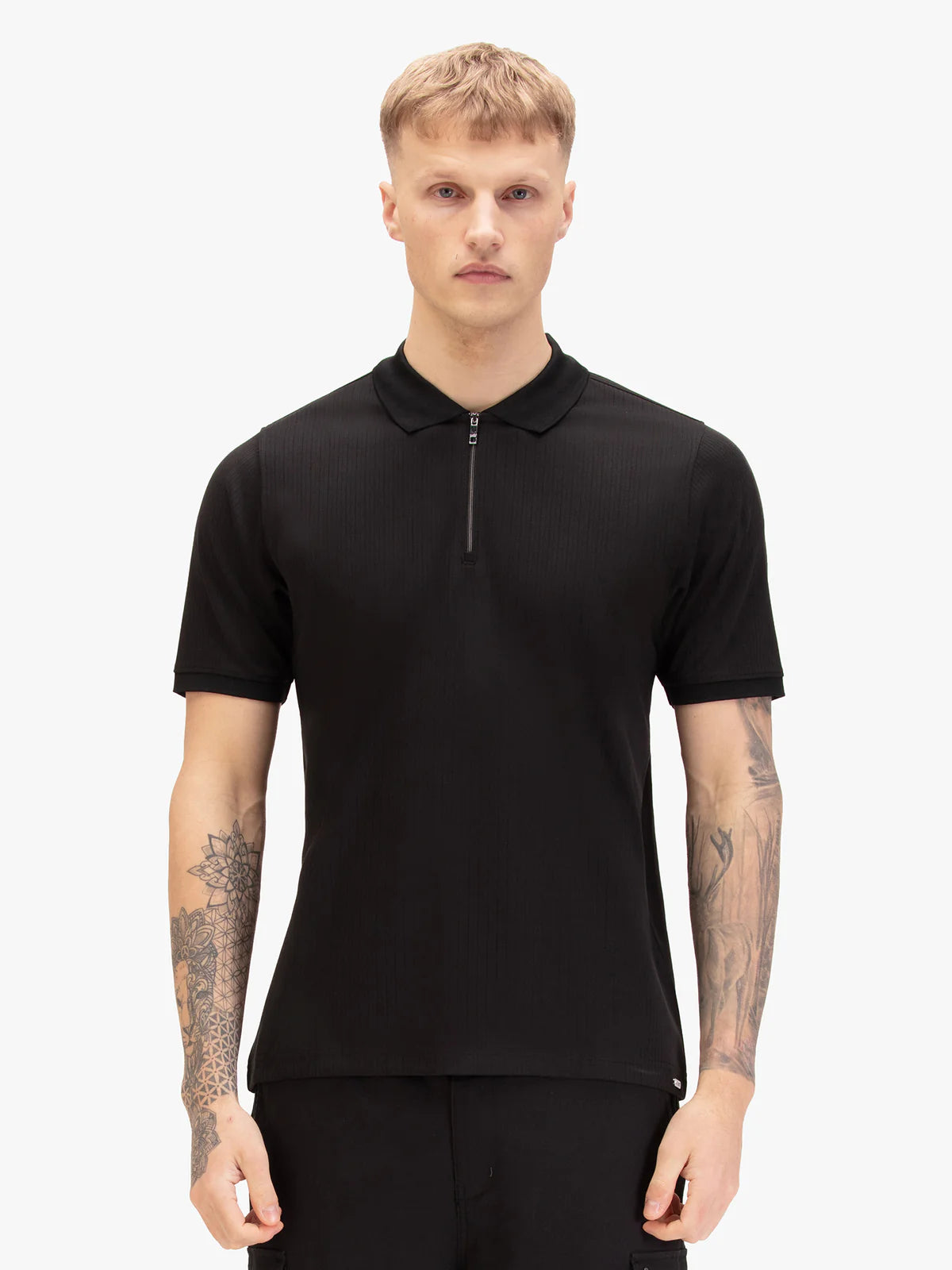 Luke Est 1977 henry ribbed zip polo shirt - BLACK