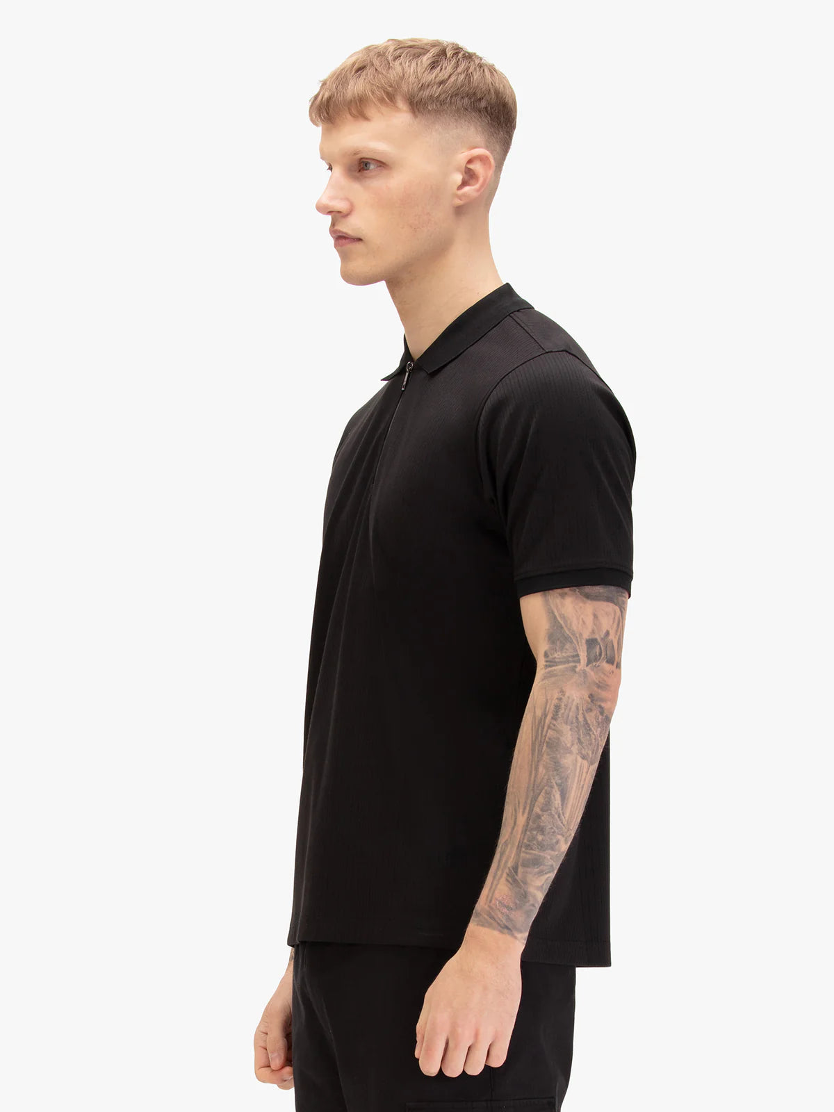 Luke Est 1977 henry ribbed zip polo shirt - BLACK