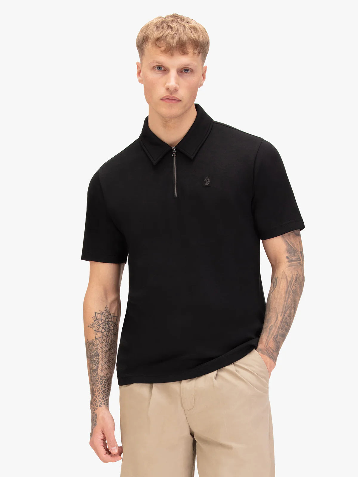 Luke Mainline euphonic modal zip polo shirt - BLACK