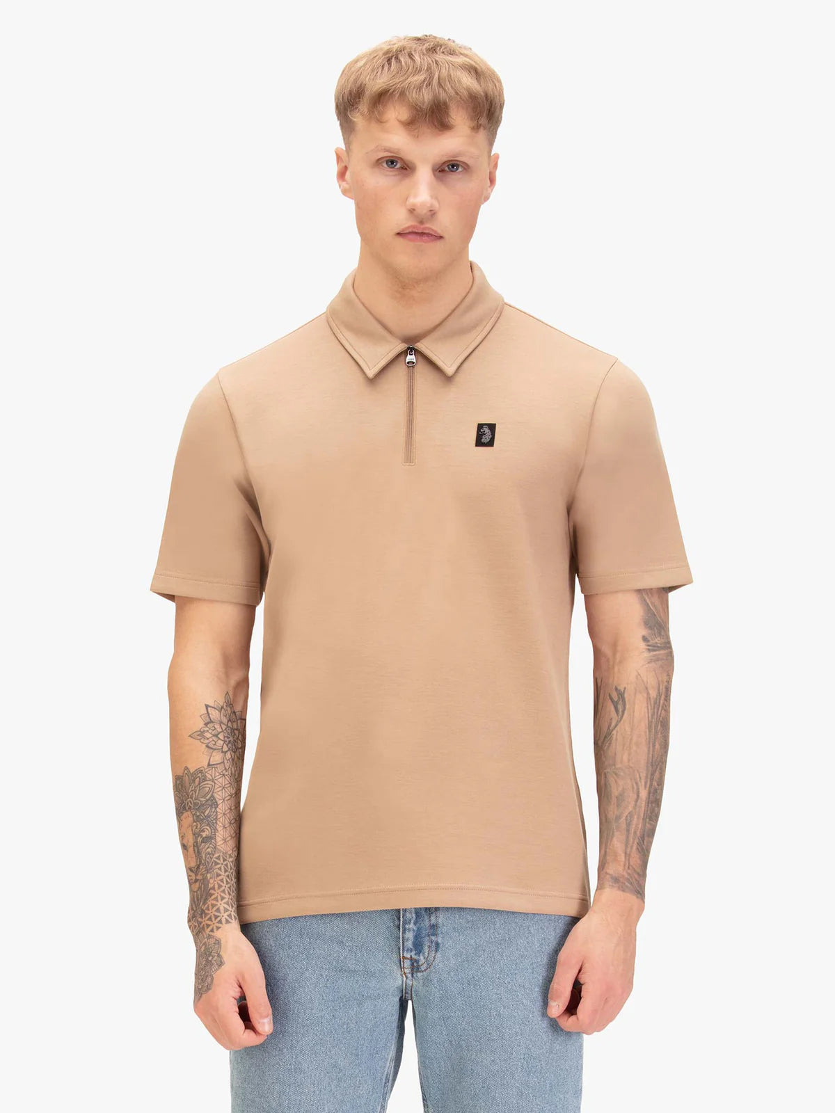 Luke Mainline euphonic modal zip polo shirt - FAWN