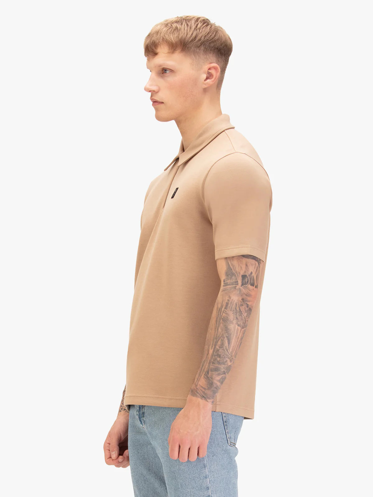 Luke Mainline euphonic modal zip polo shirt - FAWN