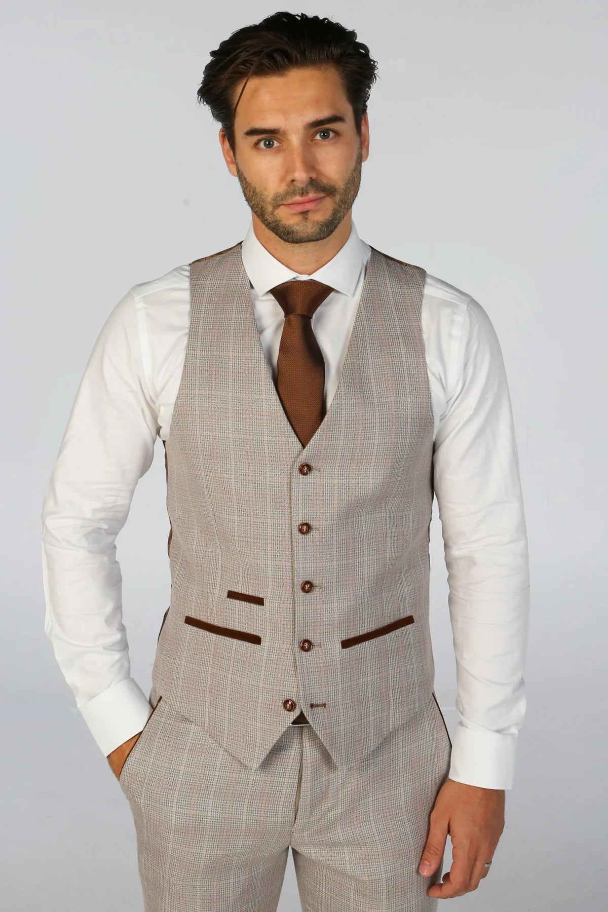 Paul Andrew Men's Leo Waistcoat in Beige - OLD