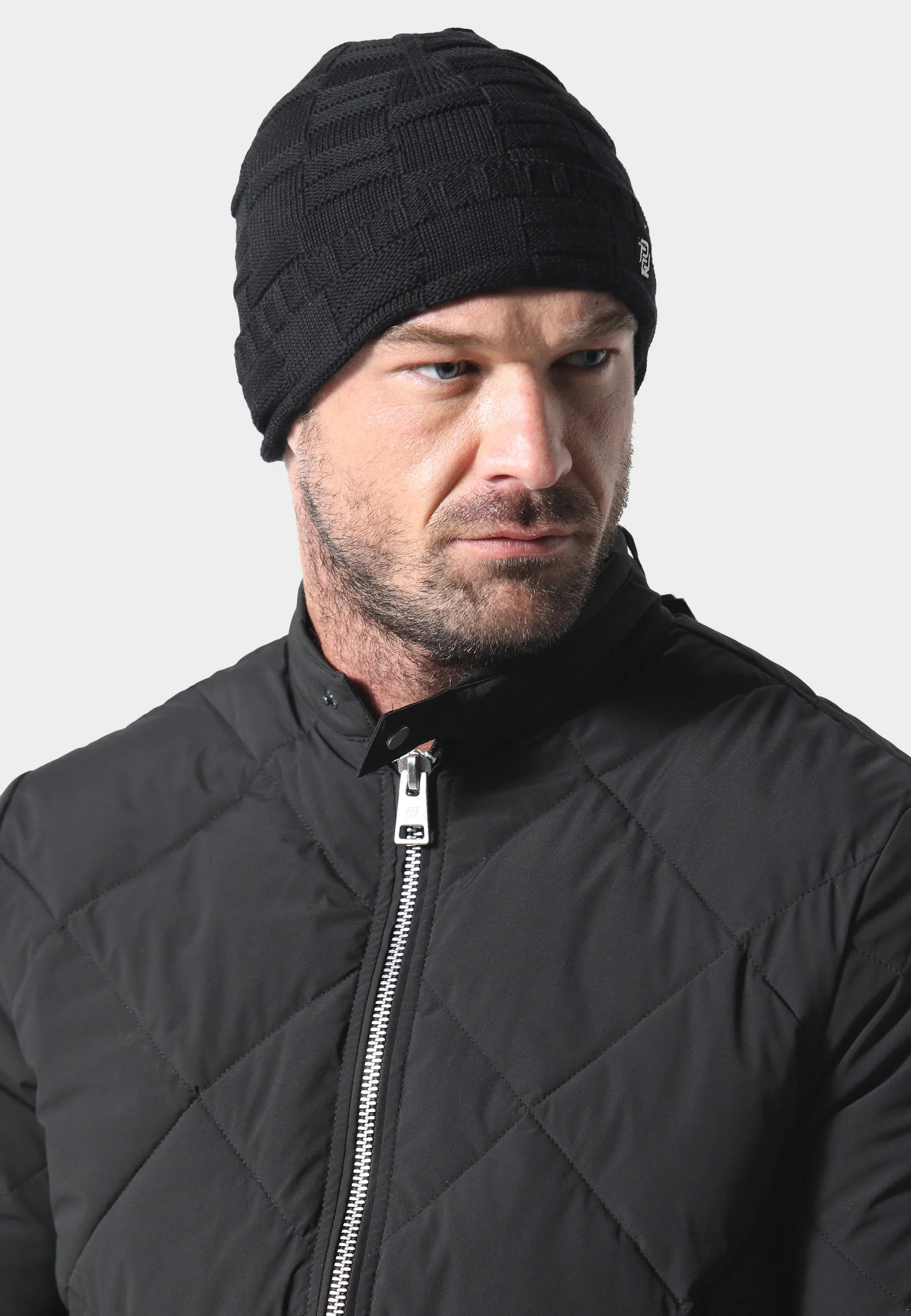 883 Police Regan textured knit design Beanie - BLACK
