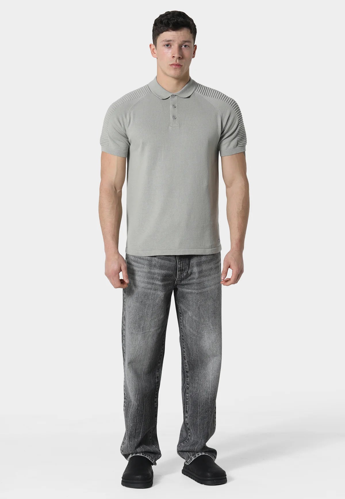 883 Police SALLE COOL COOL GREY KNITTED POLO SHIRT