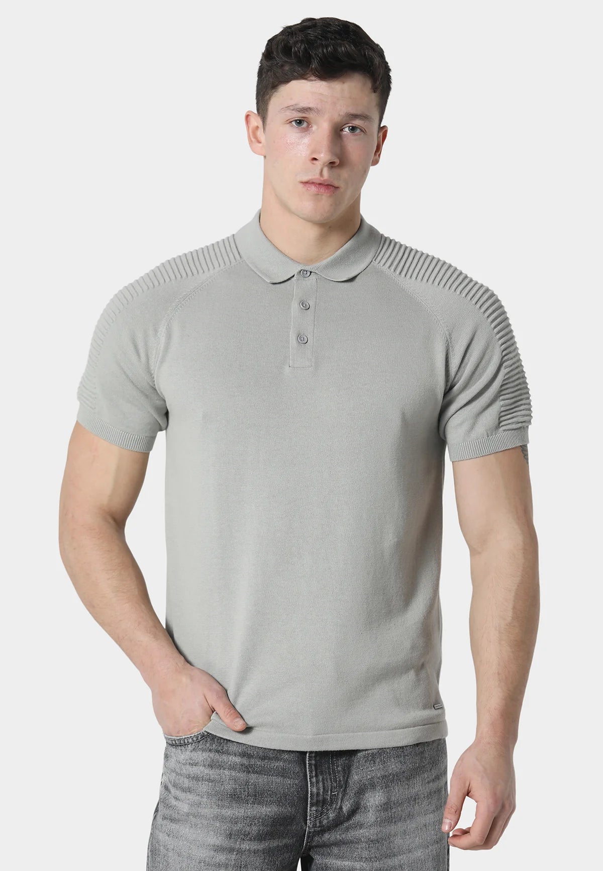 883 Police SALLE COOL COOL GREY KNITTED POLO SHIRT