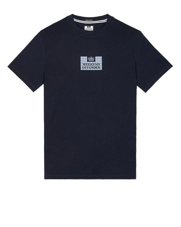 Weekend Offender DYGAS T-SHIRT WHITE/BLUE HOUSE CHECK - NAVY