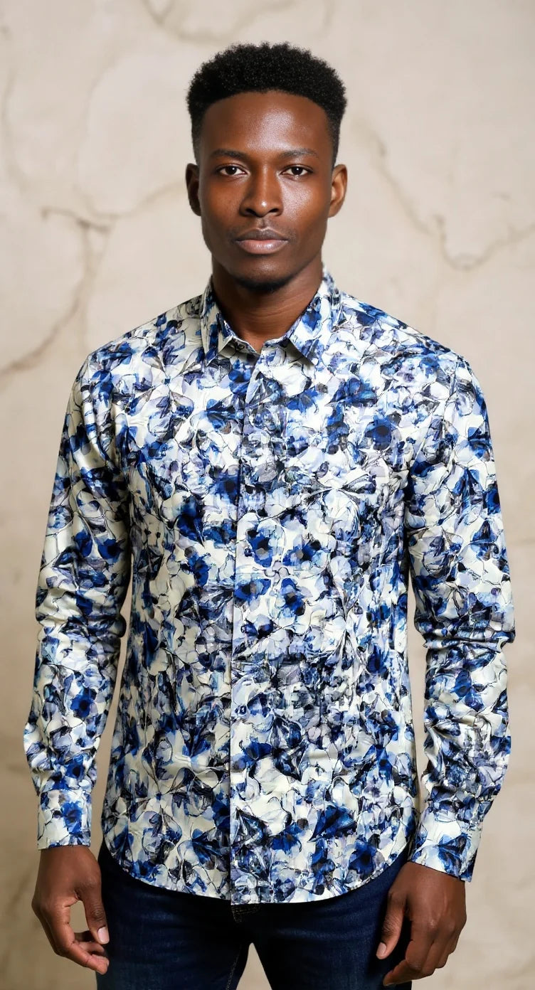 Arthur & Russell marvin floral watercolor print shirt Sh719 BLUE