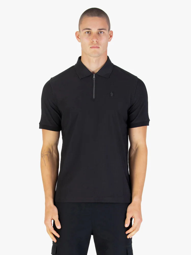 Luke Mainline penrith zip neck polo shirt - black