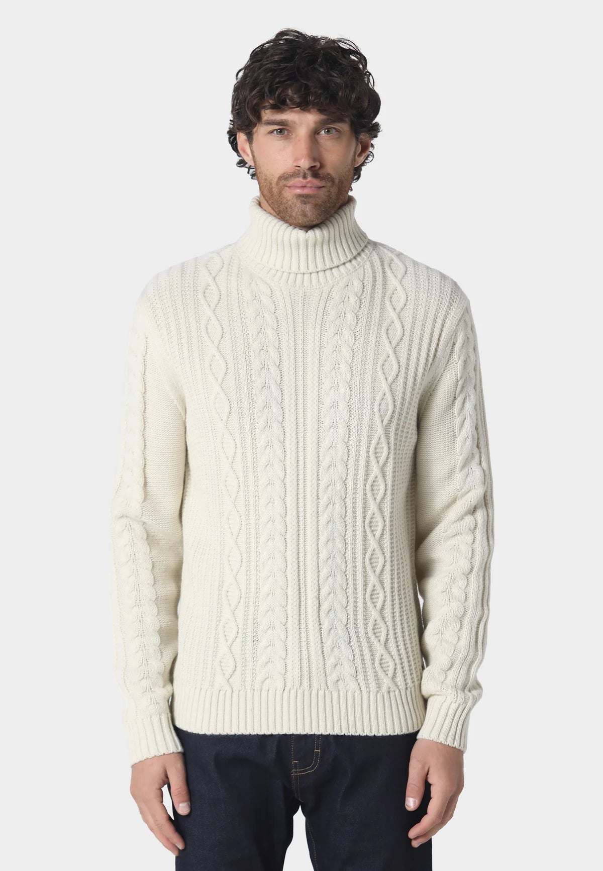 883 Police Venair Cable Knit Roll Neck Jumper Ecru