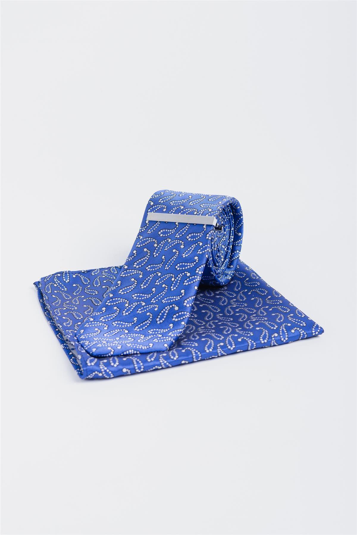 House of Cavani Cv 808 Tie Pocket square and Tie pin set LIGHT BLUE