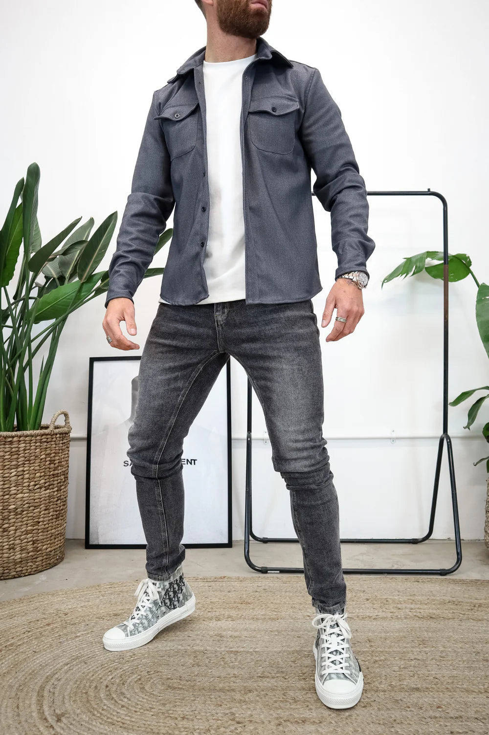 Capo Long sleeve Tailored fit Overshirt - CHARCOAL