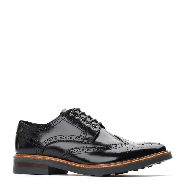 Base London Woburn Hi Shine Leather Brogue Shoes - BLACK