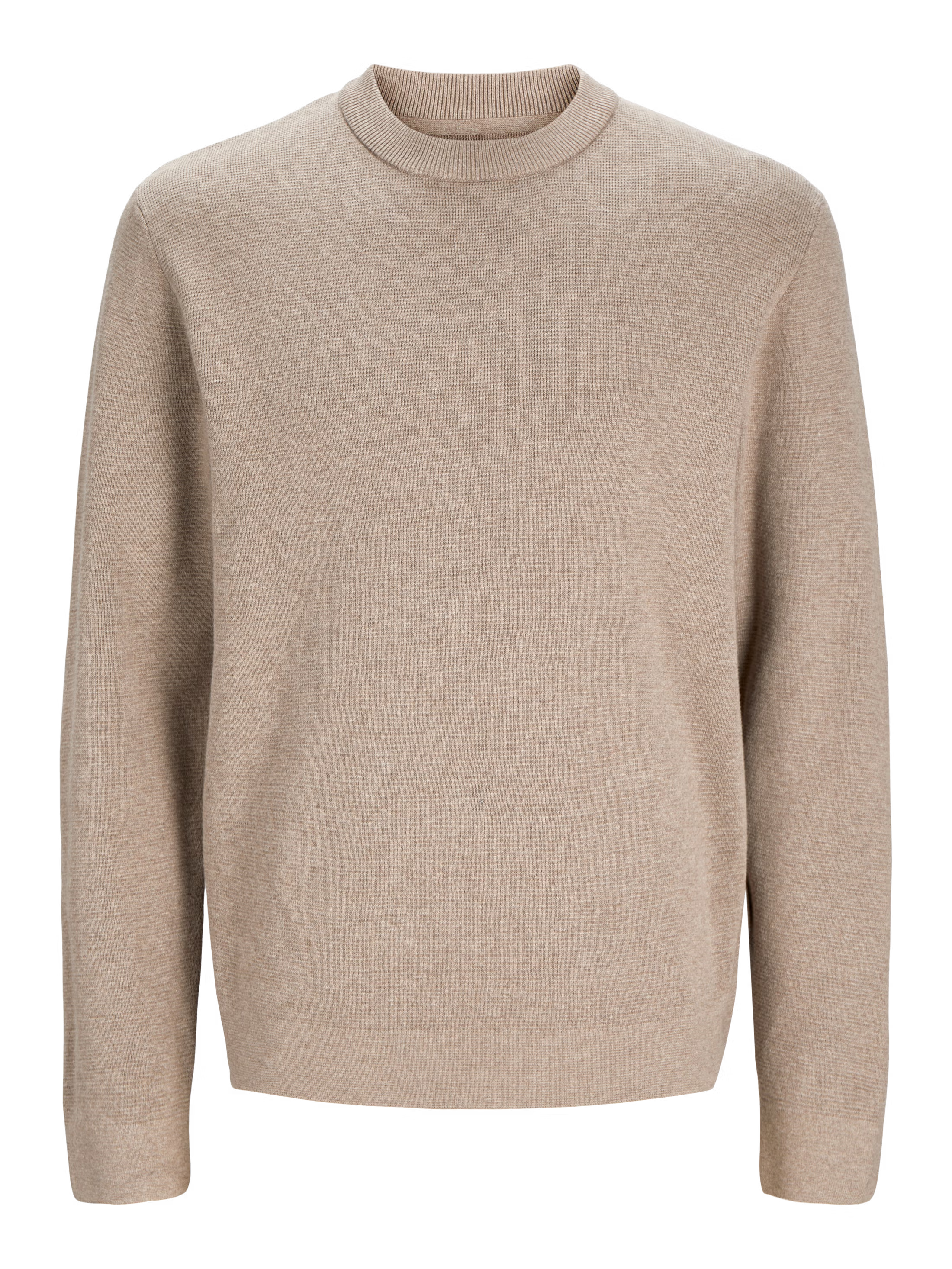 Jack&Jones Milano Plain Knitted pullover Crew Neck Beige / Greige