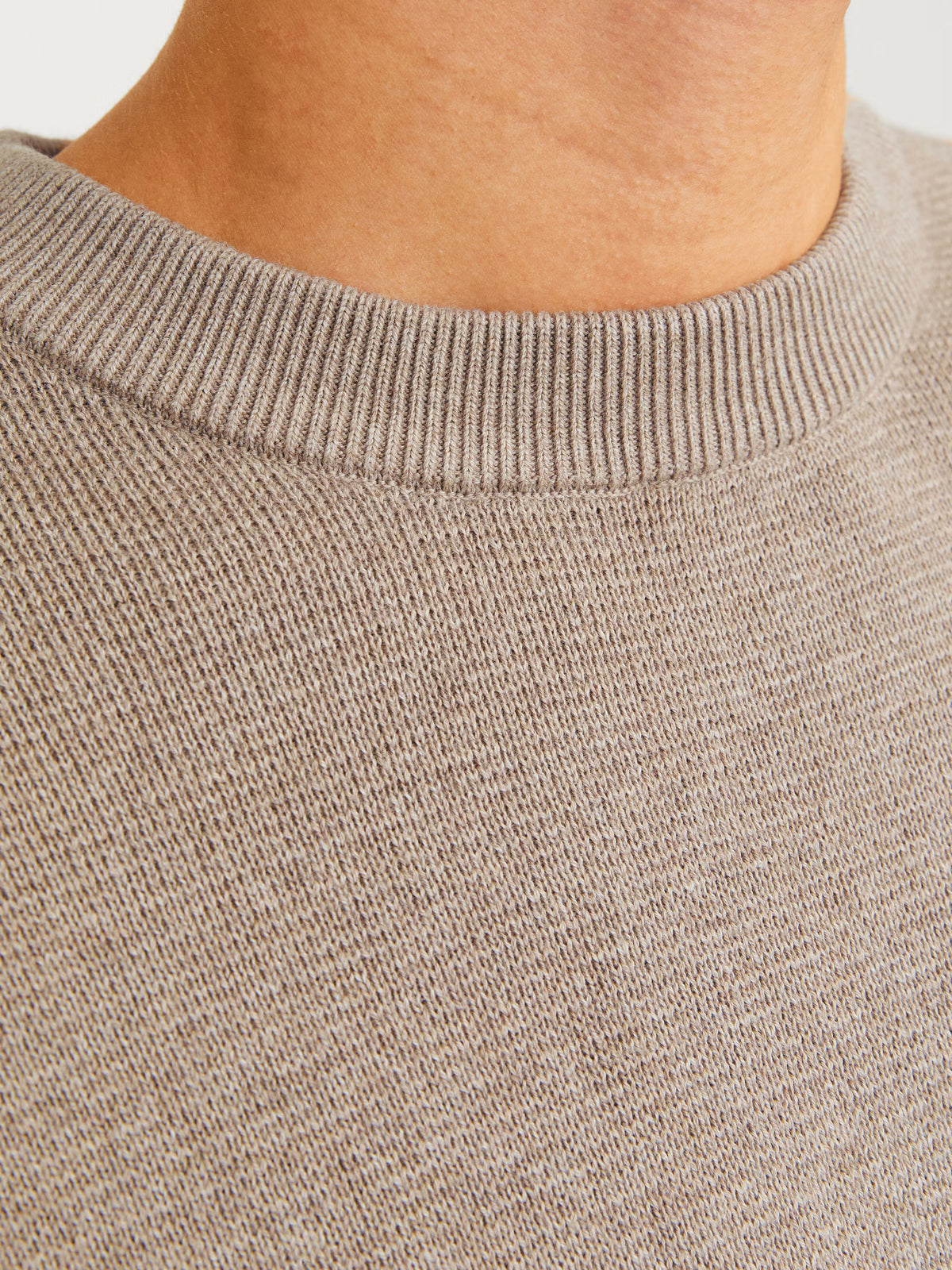 Jack&Jones Milano Plain Knitted pullover Crew Neck Beige / Greige