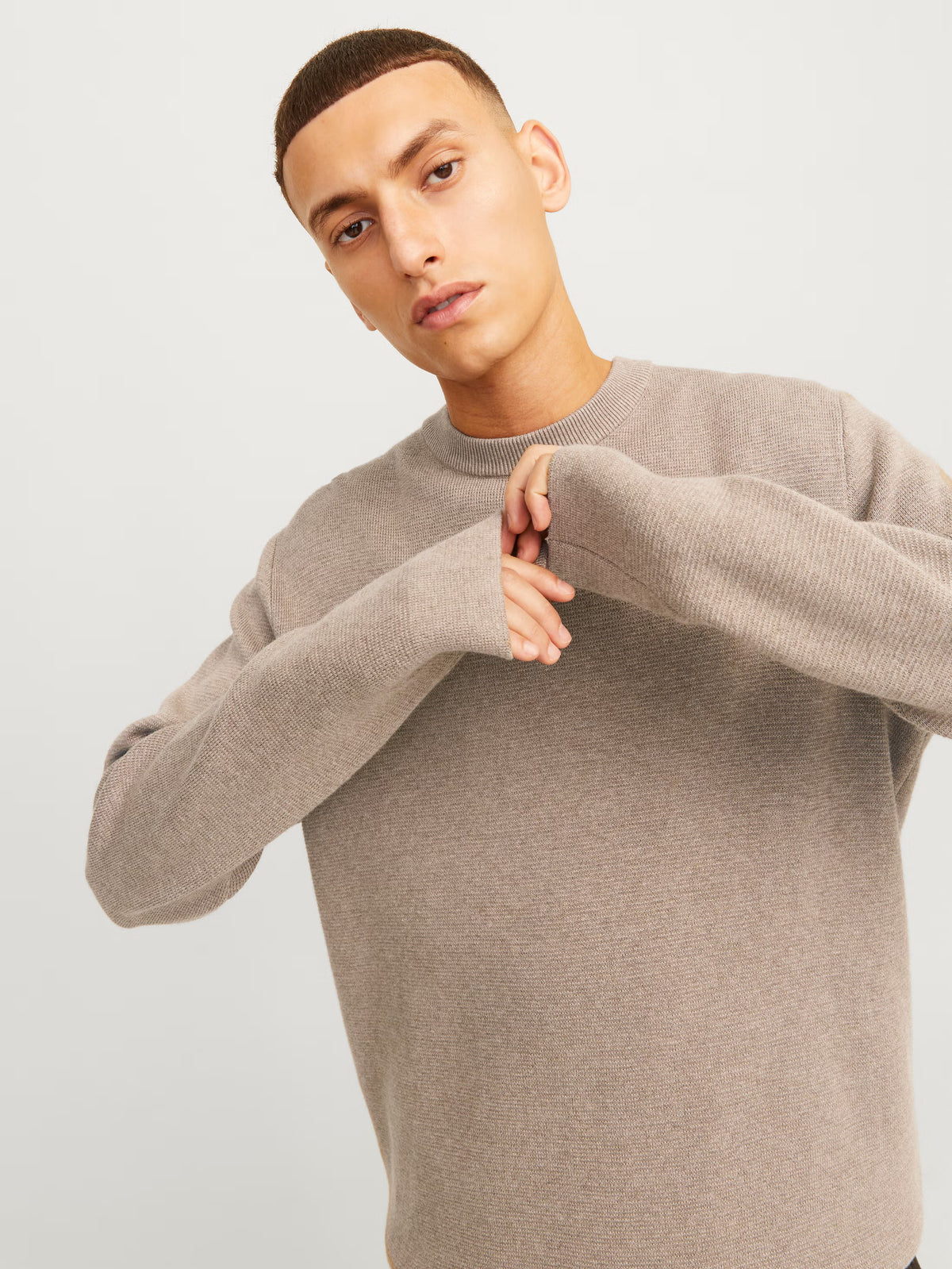 Jack&Jones Milano Plain Knitted pullover Crew Neck Beige / Greige
