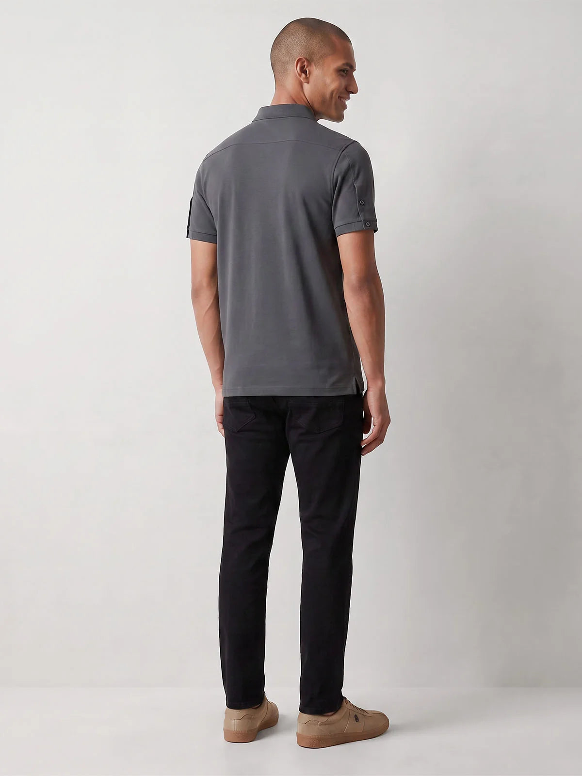 Luke Mainline penrith zip neck polo shirt - charcoal