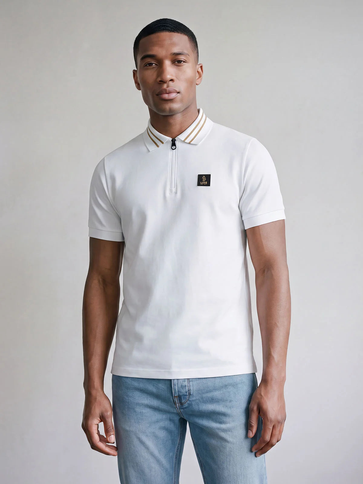 Luke Est 1977 throop zip neck polo shirt - white
