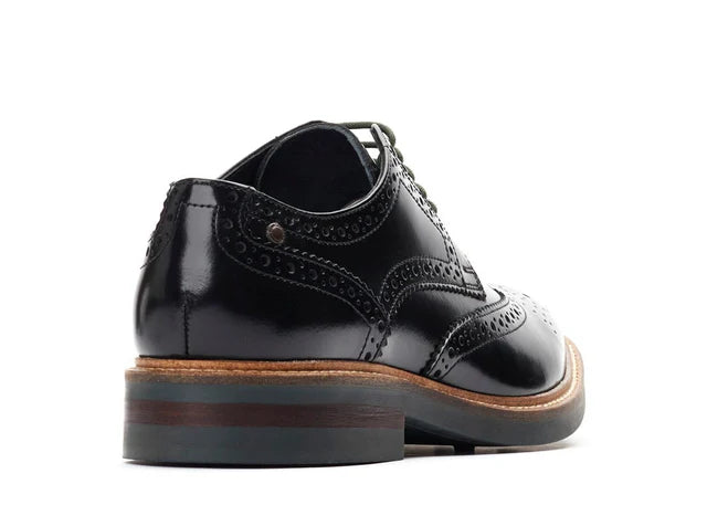 Base London Woburn Hi Shine Leather Brogue Shoes - BLACK