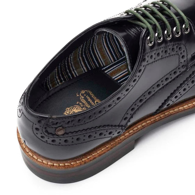 Base London Woburn Hi Shine Leather Brogue Shoes - BLACK