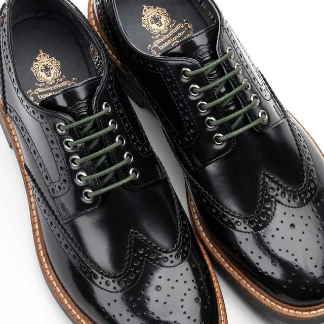 Base London Woburn Hi Shine Leather Brogue Shoes - BLACK