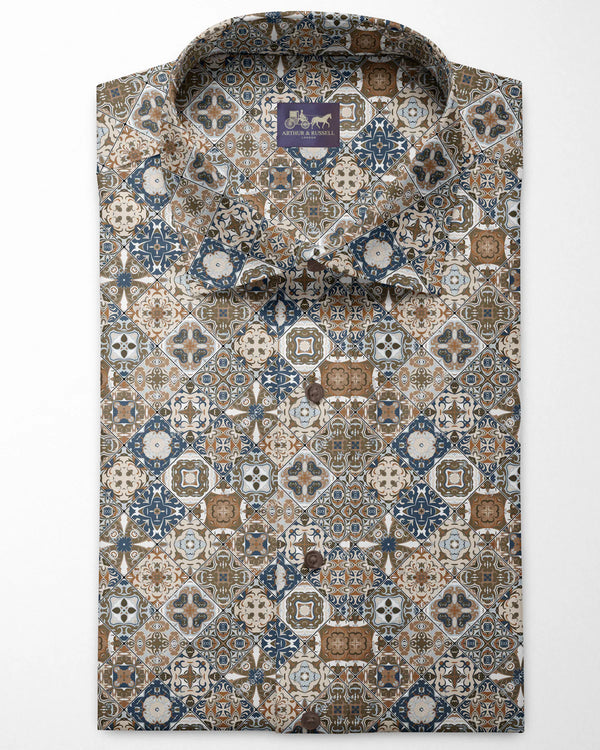 Arthur & Russell LUCA Mosaic print shirt Sh 717 BROWN