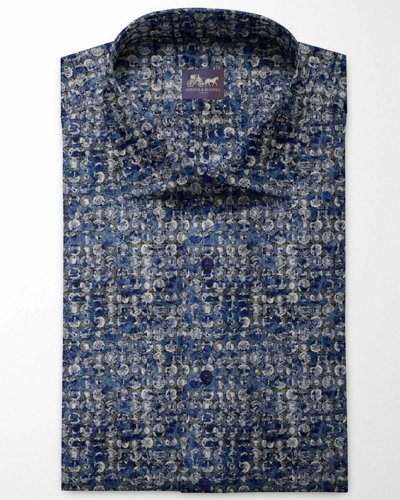 Arthur & Russell Sateen cotton circle print shirt 714 NAVY