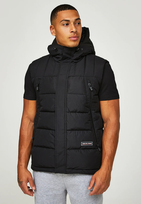 Kings Will Dream DEYTON SHORT HOODED PUFFER GILET - Waistcoat BLACK