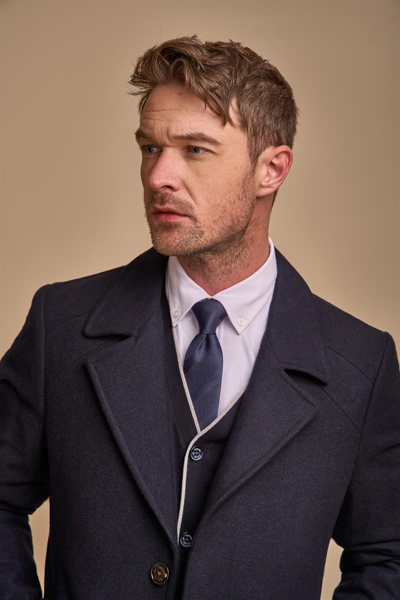 House Of Cavani Marcus tailored fit long length Coat - NAVY