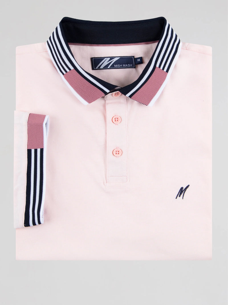 Mish Mash REGULAR FIT OSLO PALE PINK COTTON JERSEY POLO - PINK