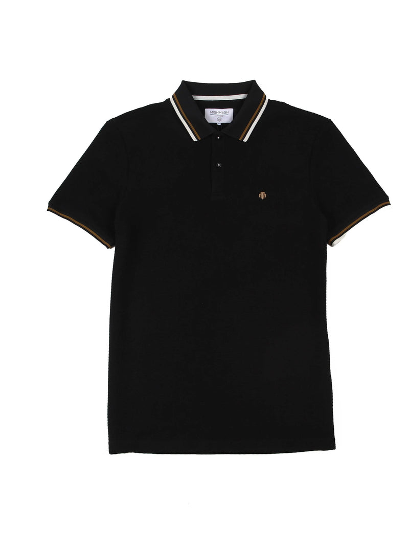 Mish Mash REGULAR FIT TEXTURED COTTON JERSEY STOCKHOLM BLACK POLO - BLACK