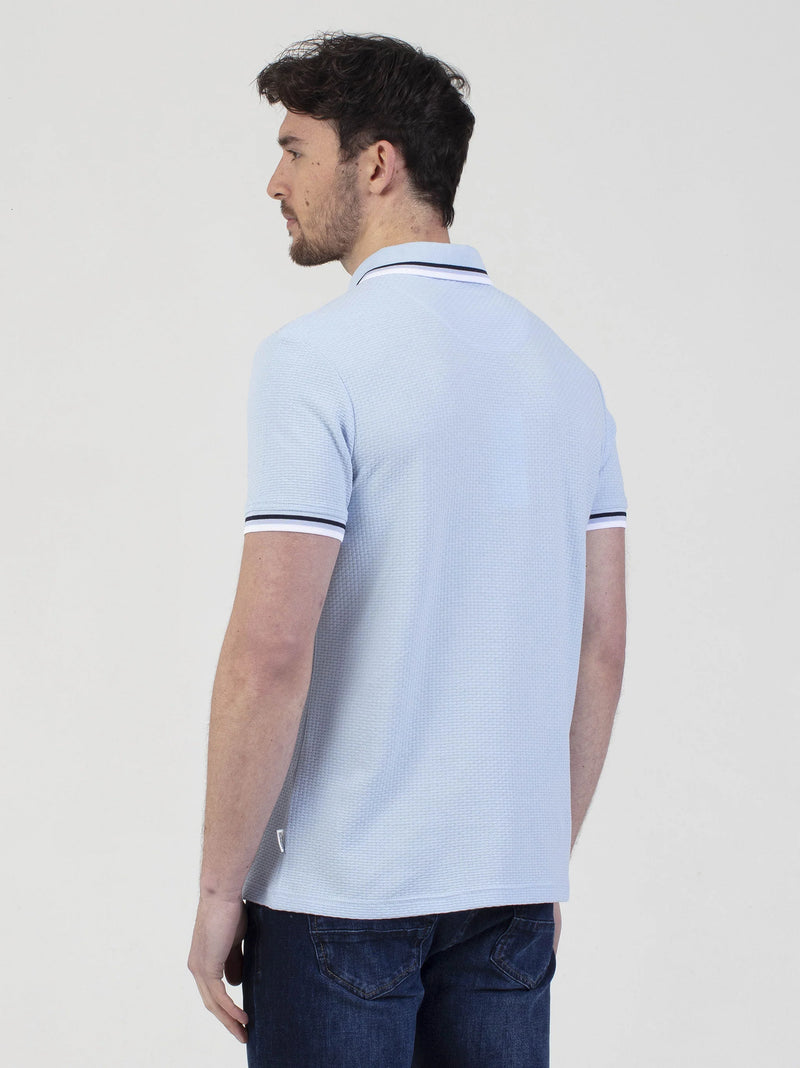 Mish Mash TEXTURED COTTON JERSEY STOCKHOLM SKY POLO