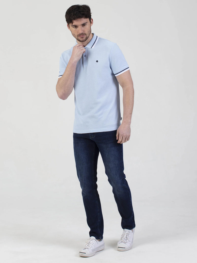 Mish Mash TEXTURED COTTON JERSEY STOCKHOLM SKY POLO