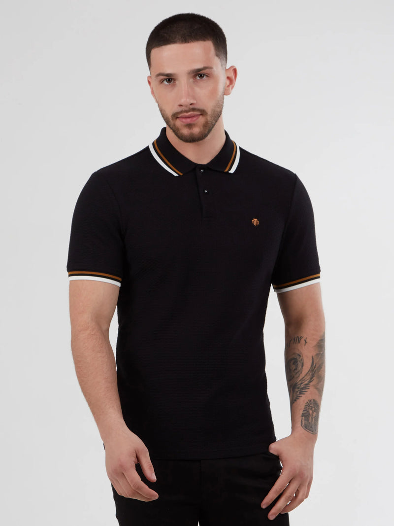 Mish Mash REGULAR FIT TEXTURED COTTON JERSEY STOCKHOLM BLACK POLO - BLACK